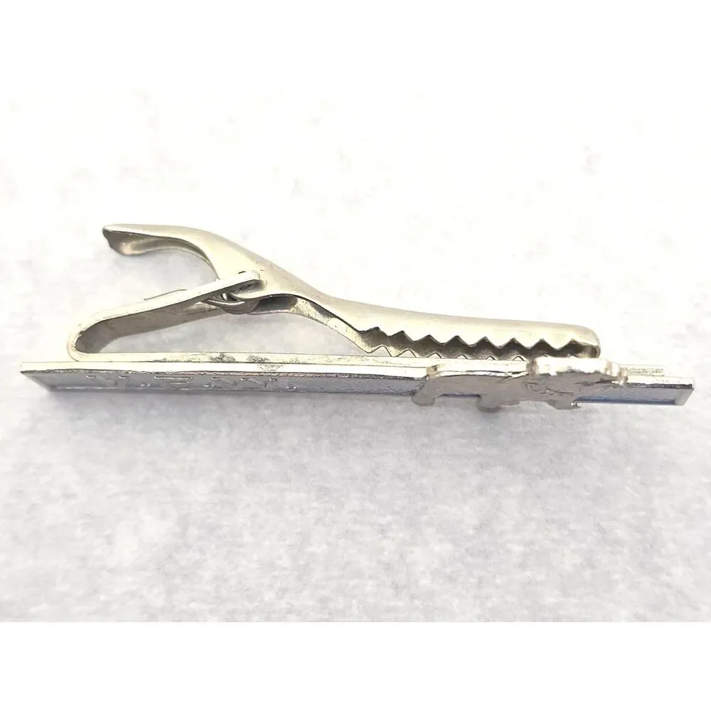 Vintage V.F.W. Bulldog Tie Clip Bar Silver Tone Metal Veteran United States
